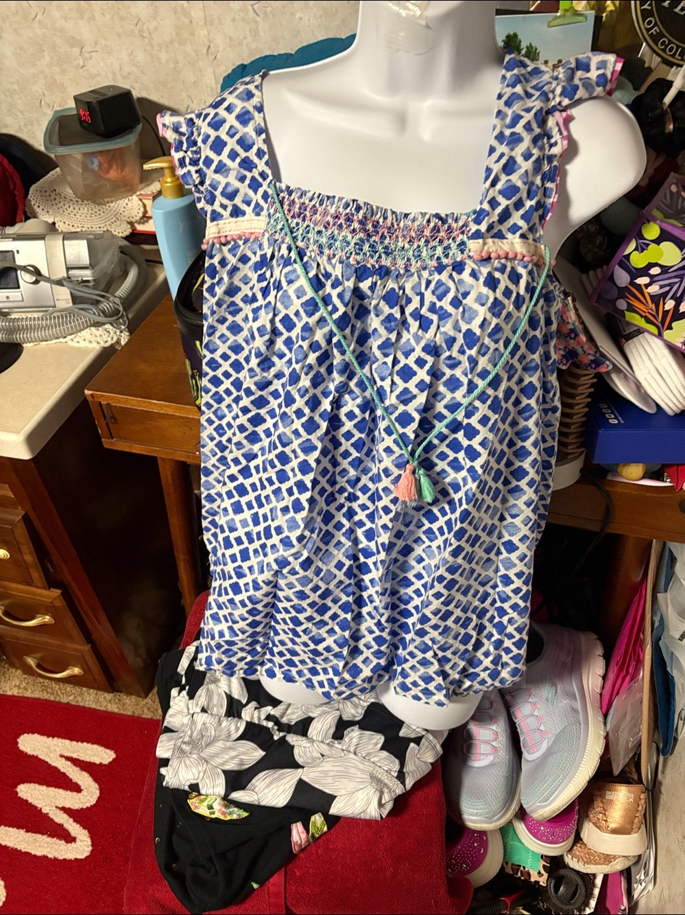 Savanna Jane Blue & Pink Smocked Ruffle-Strap Camisole